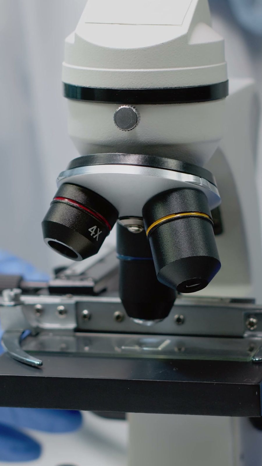 Microscópio utilizado para a análise do conteúdo vaginal no consultório